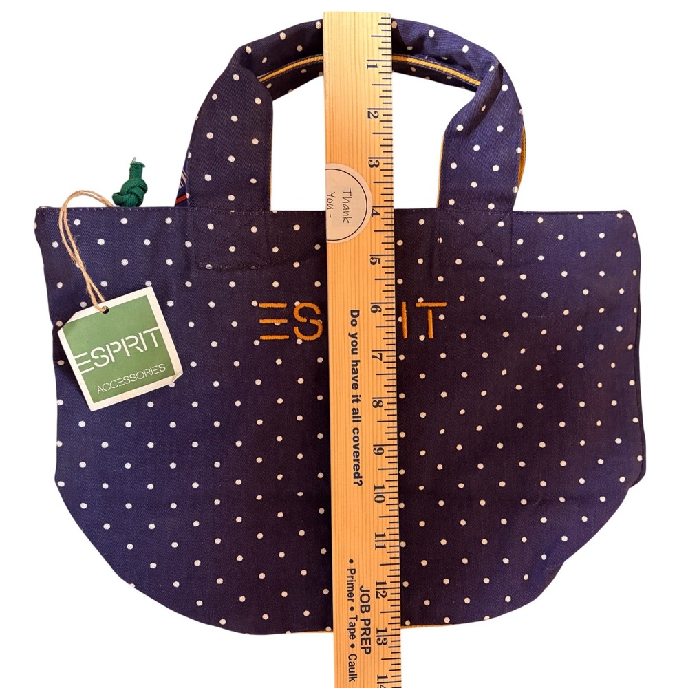Deadstock Vintage ESPRIT Navy Polka Dot Canvas Zip Tote Bag NWT 90s Y2K Preppy - Picture 7 of 11